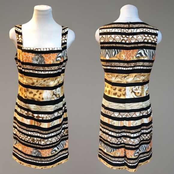 Alberto Makali Dresses & Skirts - Vintage Alberto Makali BoHo CHIC African Zebra Tiger Lion Print Sheath D…